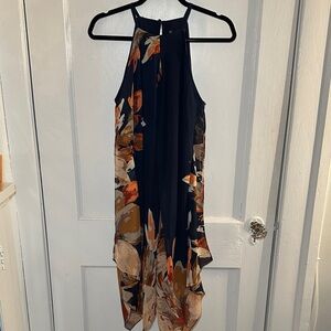 INC International Concepts Black and Brown Floral High Low Dress